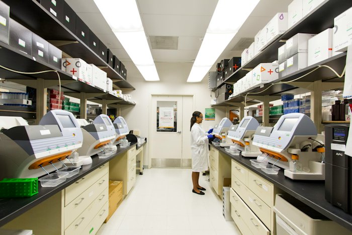 A hospital laboratory with analysers